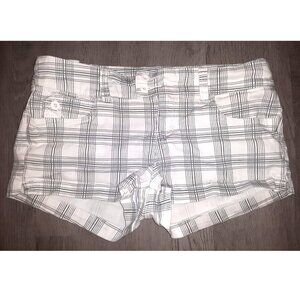 Y2k YMI Plaid Low Rise Micro Mini Short Booty Shorts Size 9 White Grey and Black